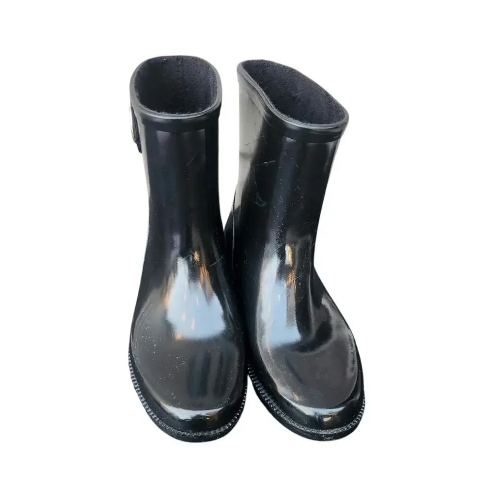 Michael Kors Benji Logo Rain Boots Glossy Black Waterproof Women's Size 8